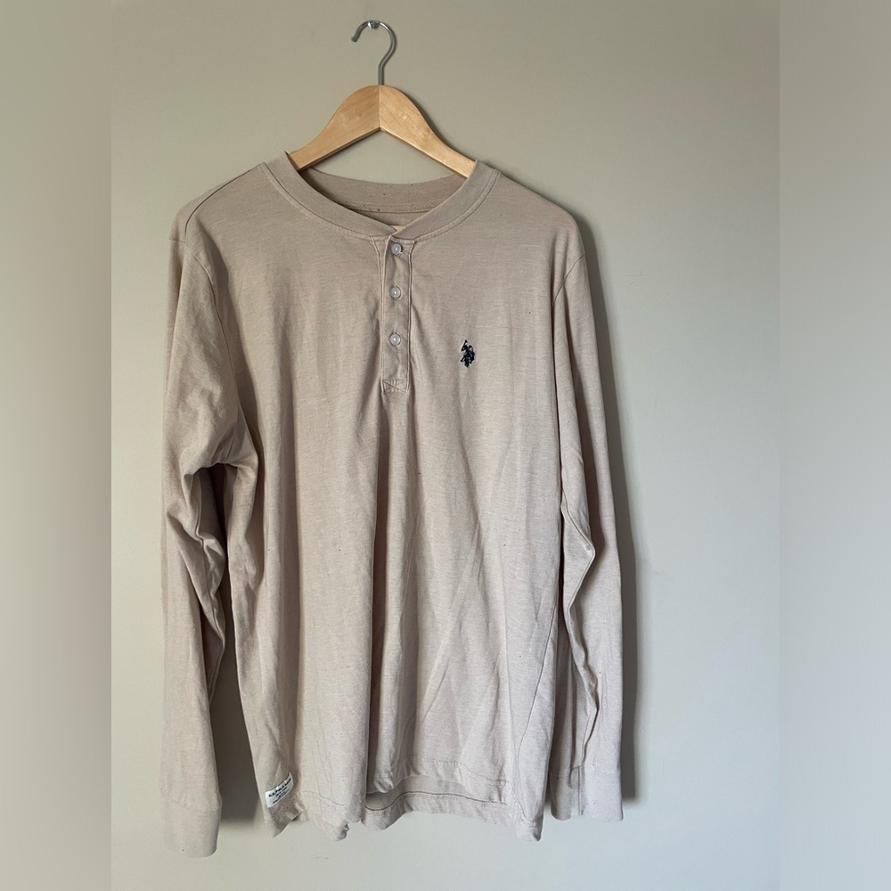 U.S. Polo Assn. Beige Long Sleeve Henley Shirt size L